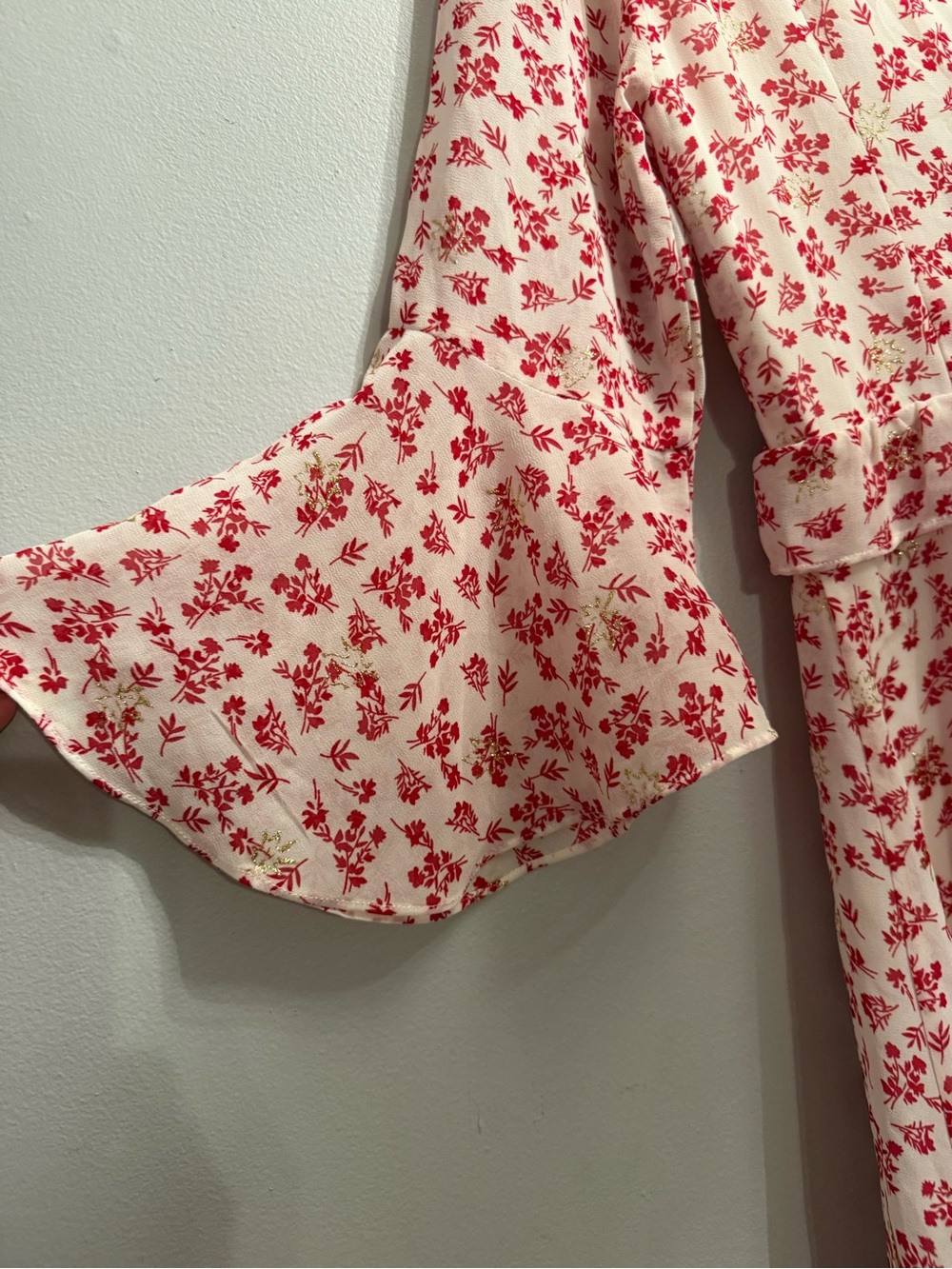 Pink Lily White Dress with Red Floral Print
